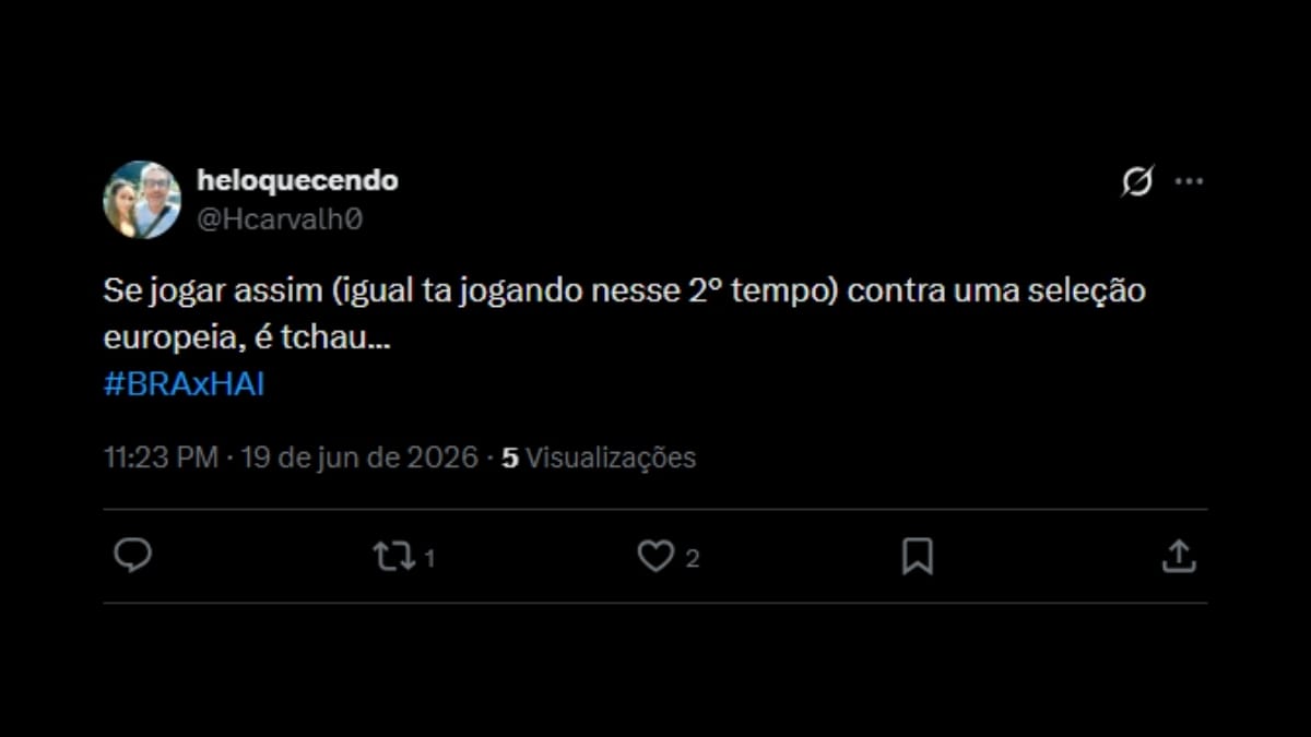 Comentário de usuário de rede social sobre o jogo entre Brasil e Haiti