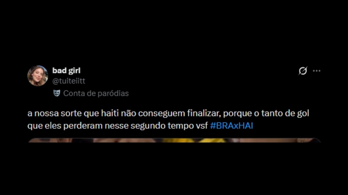 Comentário de usuário de rede social sobre o jogo entre Brasil e Haiti