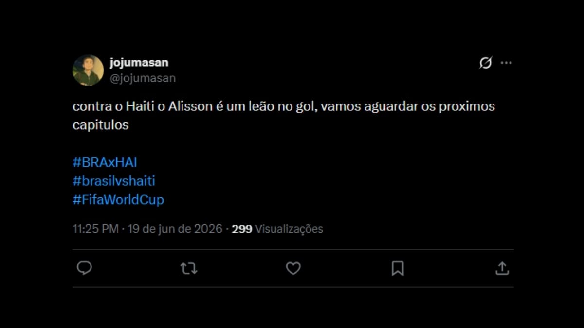 Comentário de usuário de rede social sobre o jogo entre Brasil e Haiti