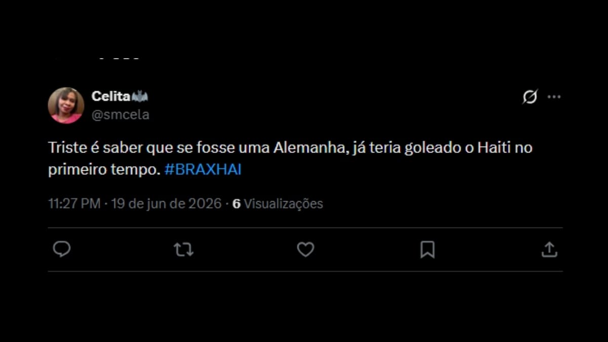 Comentário de usuário de rede social sobre o jogo entre Brasil e Haiti