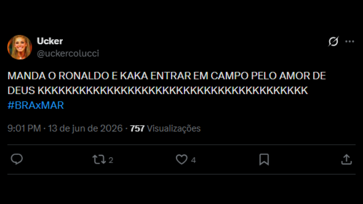 Comentário de usuário de rede social sobre a estreia do Brasil na Copa