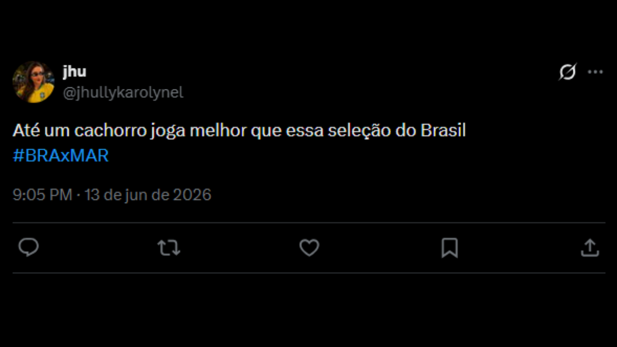 Comentário de usuário de rede social sobre a estreia do Brasil na Copa