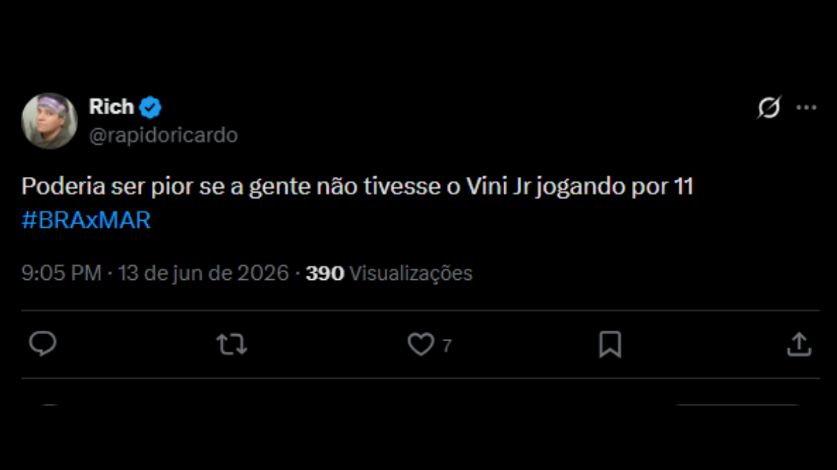 Comentário de usuário de rede social sobre a estreia do Brasil na Copa