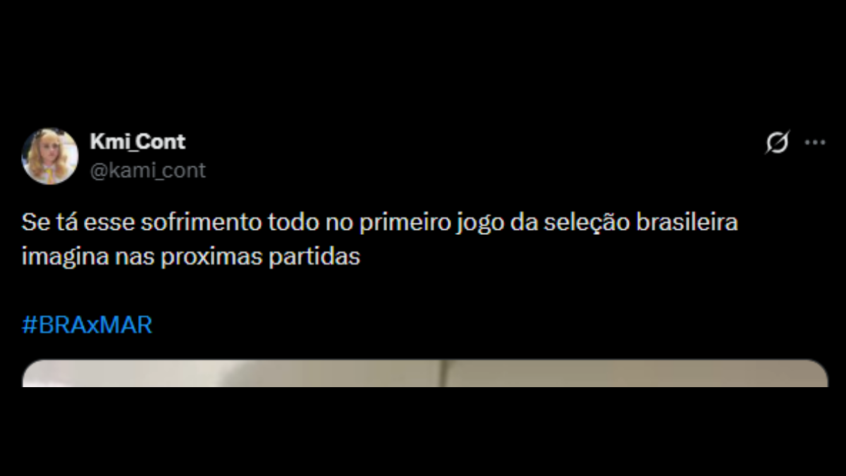 Comentário de usuário de rede social sobre a estreia do Brasil na Copa