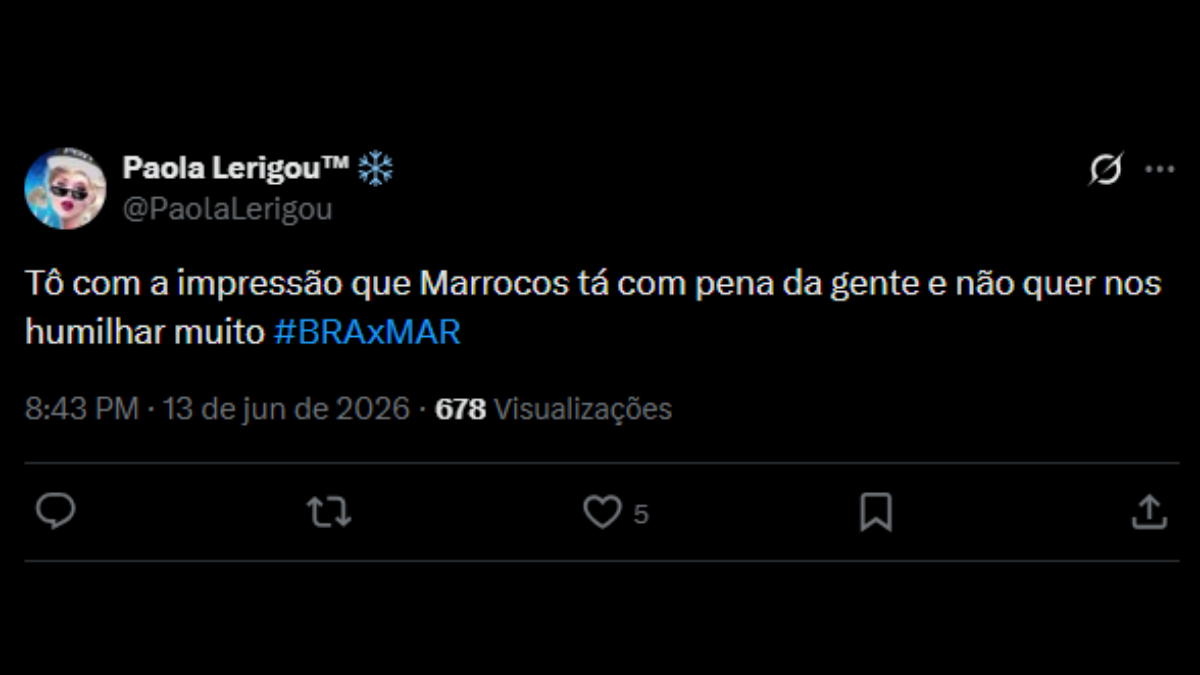 Comentário de usuário de rede social sobre a estreia do Brasil na Copa