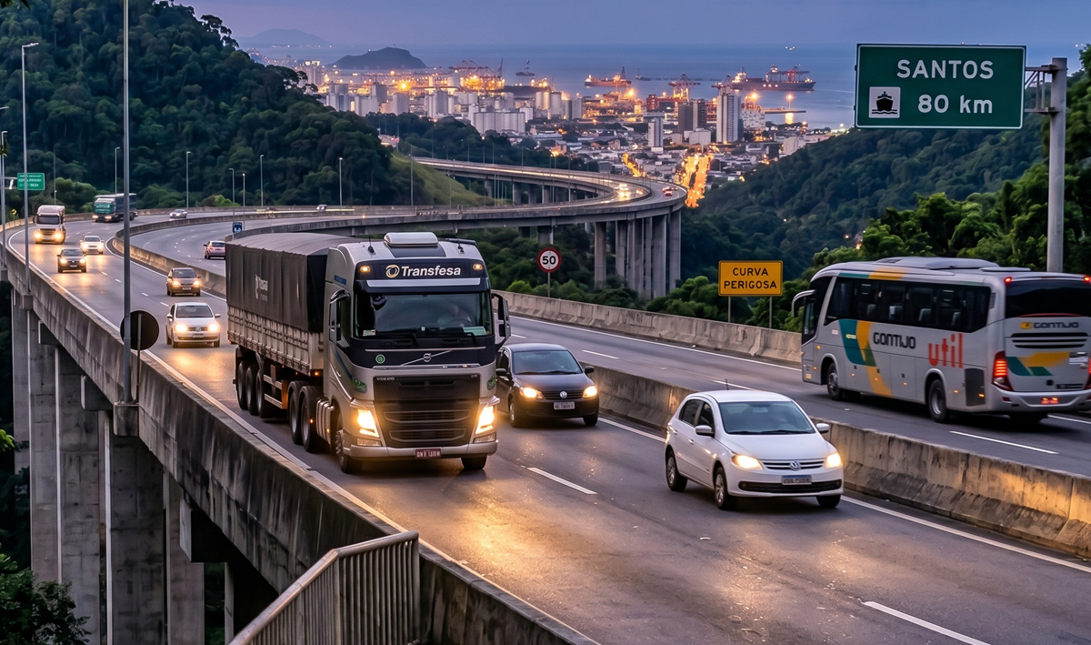 Rodovia com veículos de farol aceso