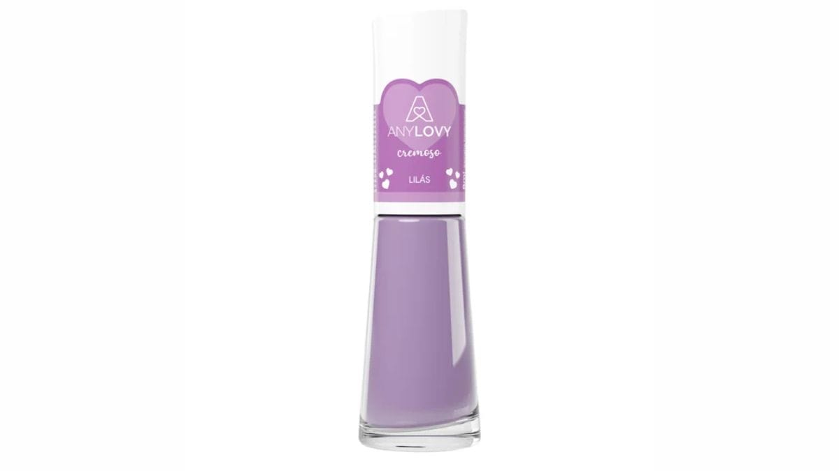 Frasco de esmalte lilás sobre fundo neutro