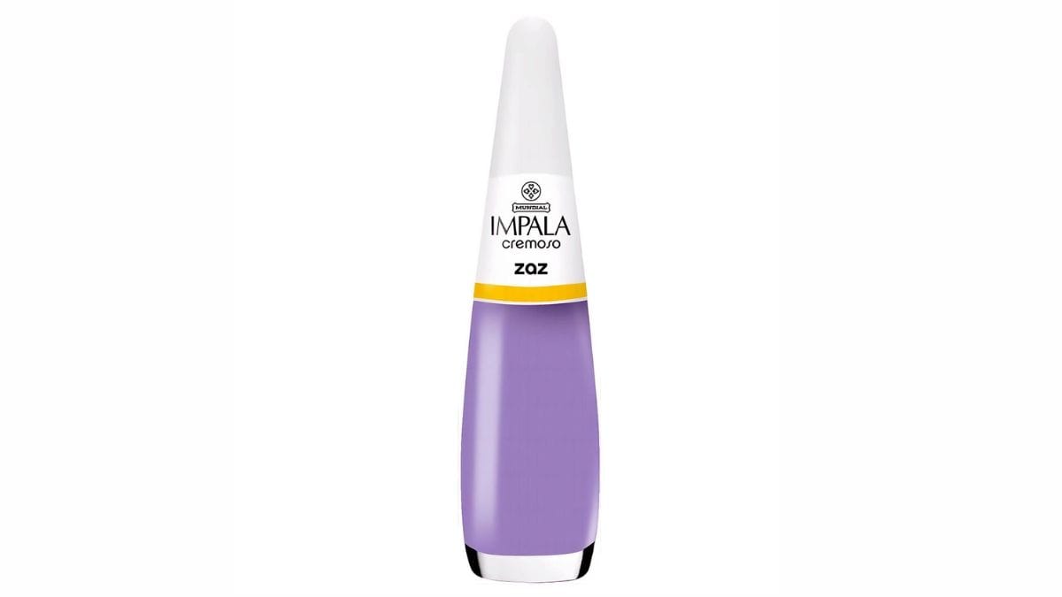 Frasco de esmalte lilás sobre fundo neutro