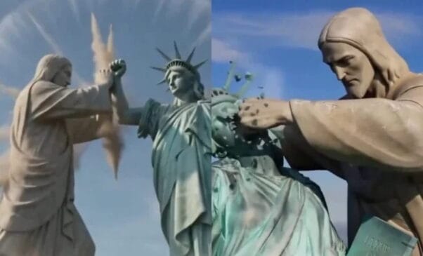 Em um vídeo gerado com inteligência artificial, o monumento carioca protagoniza uma luta simbólica contra a Estátua da Liberdade