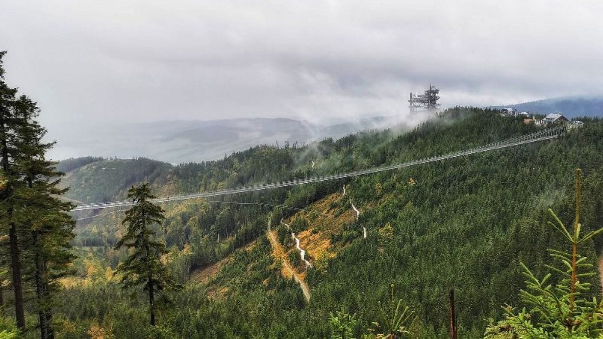 Vista aérea da maior ponte suspensa do mundo