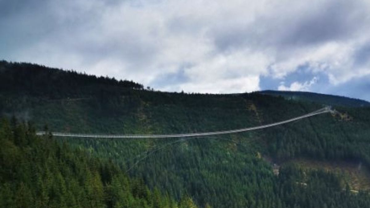 Vista aérea da maior ponte suspensa do mundo