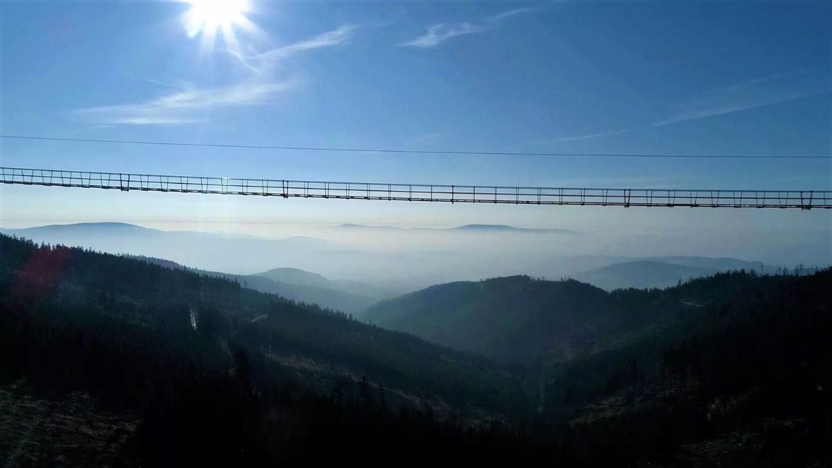 Vista aérea da maior ponte suspensa do mundo