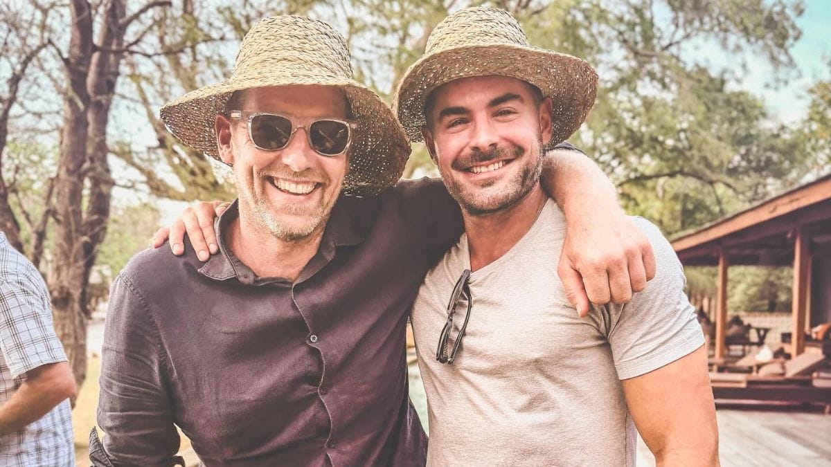 O ator Zac Efron com o designer da mansão sustentável