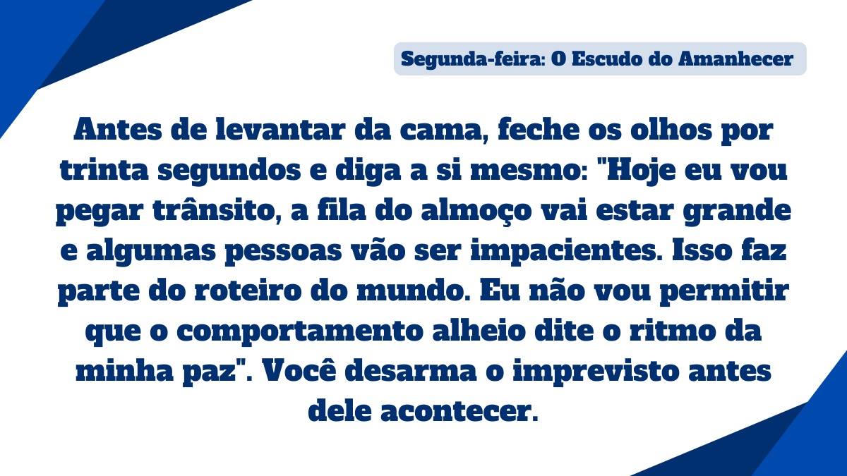 Card com exercício prático estoico de trinta segundos para desarmar imprevistos antes de levantar da cama