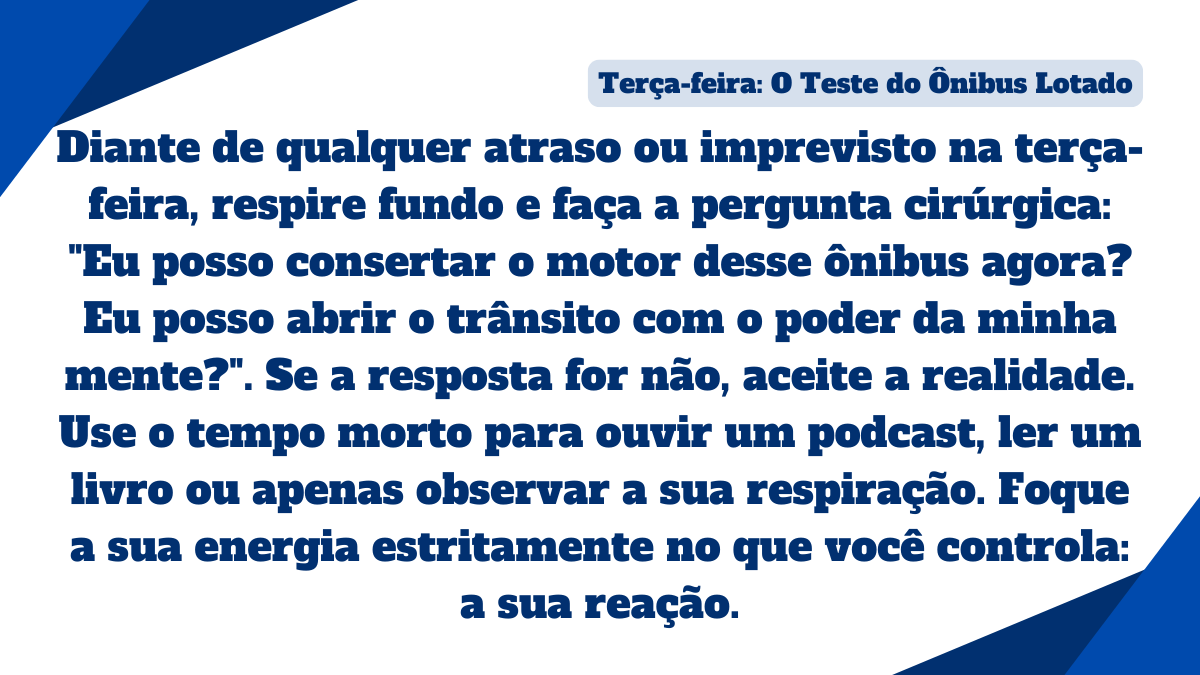 Card com ensinamento estoico sobre focar a energia estritamente naquilo que se pode controlar como a própria reação