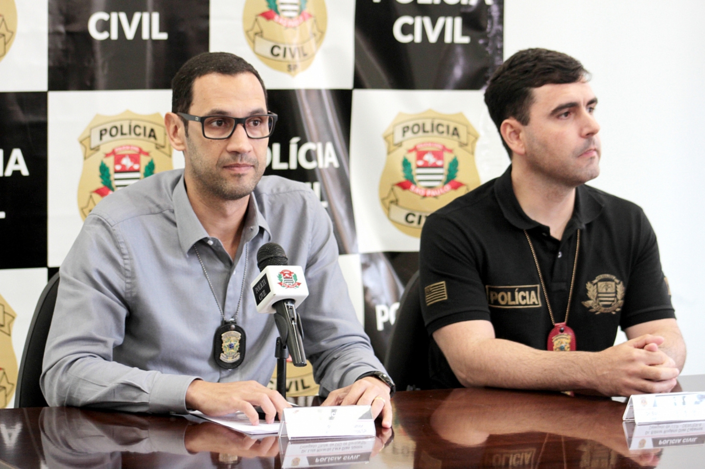 Os delegados Luiz Ricardo de Lara Dias Júnior, titular da DIG, e Edmar Caparroz, de Teodoro Sampaio, concederam entrevista coletiva nesta terça-feira (19) Foto: Nair Bueno/DL