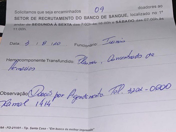 Pedido de recrutamento de doadores divulgado pelo pai da adolescente (Foto: Divulgação)
