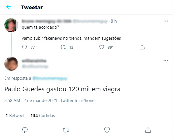 Internautas combinaram fake news e história viralizou até chegar aos Trending Topics