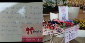 Mulher pega laços de um comércio sem pagar, mas deixa um bilhete