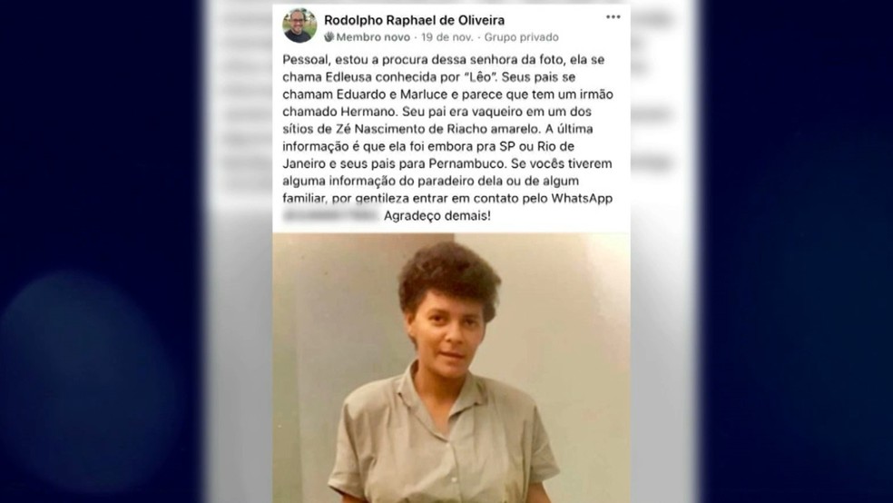 Rodolpho colocou mensagem em suas redes sociais buscando a mãe