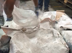A droga estava cuidadosamente oculta em meio a uma carga de 47,6 toneladas de gesso, acondicionados em sacos