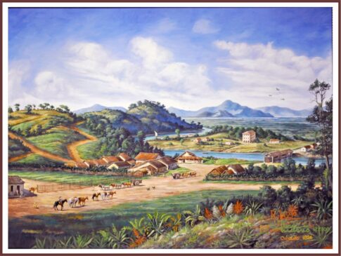 Releitura do quadro 'Cubatão 1826', de Benedito Calixto, pintada por Jean Luciano