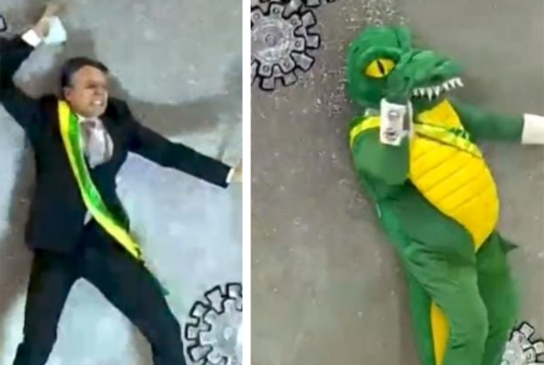 Rosas de Ouro faz 'Bolsonaro' tomar vacina no desfile em SP