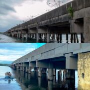 Antes e depois da reforma da Ponte dos Barreiros, em São Vicente