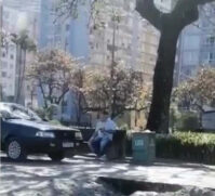 Condutor passeia por calçadão