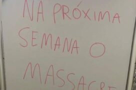Mensagem foi pichada na porta de um banheiro