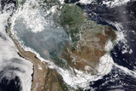 Fumaça de queimada, vista por satélite, referente ao dia 5 de setembro