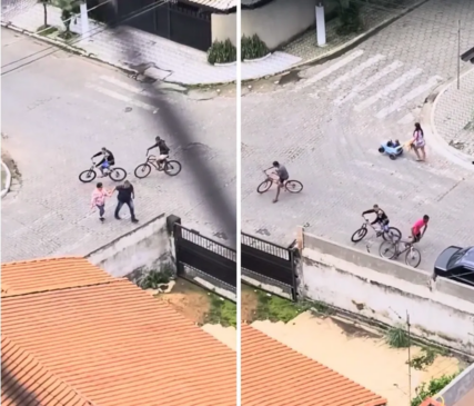 Quarteto cerca casal em Praia Grande