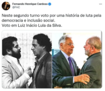 FHC declara apoio a Lula no segundo turno em publicação no Twitter
