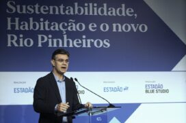 Governador de São Paulo, Rodrigo Garcia, na abertura do Fórum Estadão Think Sustentabilidade, Habitação e o Novo Rio Pinheiros