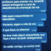 Mensagem enviada pela professora a grupo de pós da universidade