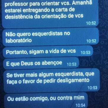 Mensagem enviada pela professora a grupo de pós da universidade