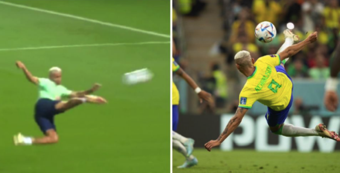 Este tipo de lance é chamado de voleio e foi muito treinado por Richarlison
