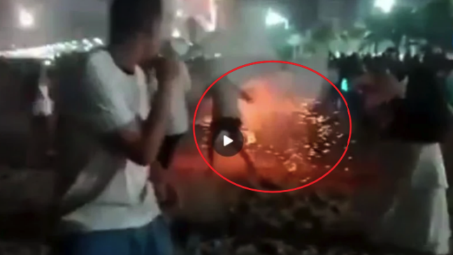 Vídeo flagra o rojão se desviando de curso e atingindo a vítima