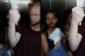 O momento foi registrado pelas câmeras do elevador