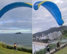 Homem quase se acidenta ao realizar voo de parapente