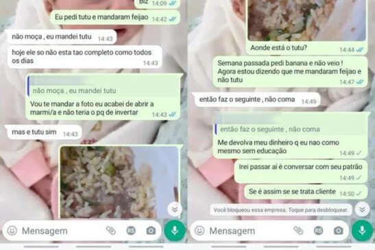 Ela já tinha comprado marmitas do estabelecimento em outras oportunidades por meio de um aplicativo, mas disse que quando começou a pedir pelo WhatsApp do restaurante teve problemas.