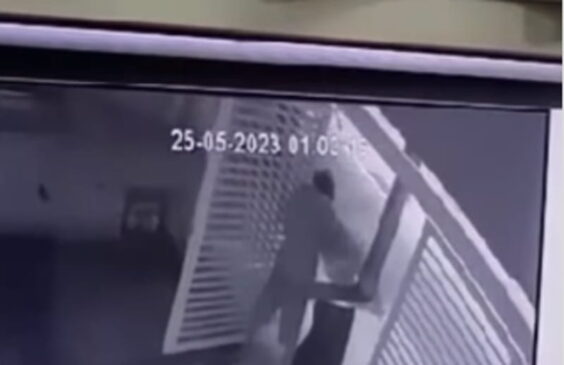 Nas imagens, é possível ver o suspeito arrebentando e desmontando o portão.