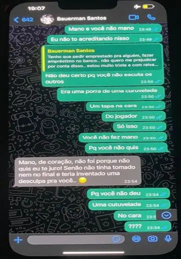 Conversa do zagueiro Eduardo Bauermann (Santos) com o apostador/ Reprodução