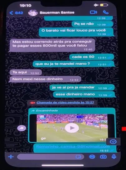 Conversa do zagueiro Eduardo Bauermann (Santos) com o apostador/ Reprodução