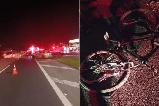 Segundo a empresa, o motorista da carreta disse que estava dirigindo na faixa 3 e não reparou quando o ciclista atravessou a pista.