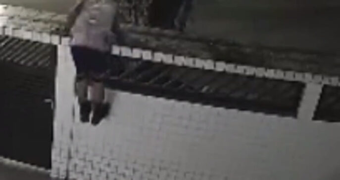No vídeo divulgado pelo Viver em Santos, é possível ver um dos indivíduos pulando o muro, o outro ficando na calçada, esperando até a porta ser destrancada.