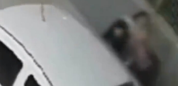 Em um vídeo, é possível ver o momento em que o homem segurou a mulher pelo braço, puxando-a e derrubando-a junto com a criança antes de sair com o automóvel em alta velocidade.