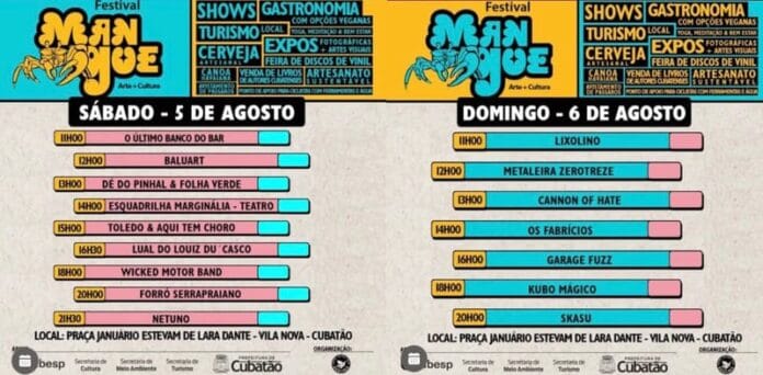 O festival Mangue Arte e Cultura acontece na Praça Januário Estevam de Lara Dante, na Vila Nova, em Cubatão