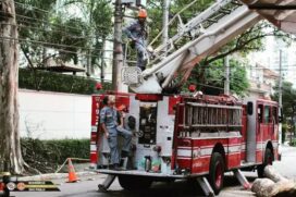 Cinco pessoas ficaram feridas ao cair em uma caixa d'água em construção.