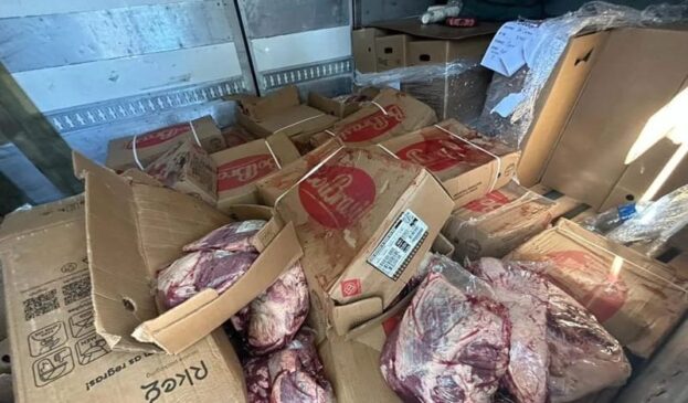 Ao chegar ao local, foi encontrado o caminhão e diversas pessoas transportando as caixas de carne para dentro de uma casa.